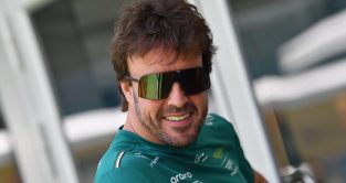 Fernando Alonso smiling wearing sunglasses. Miami, May 2023.