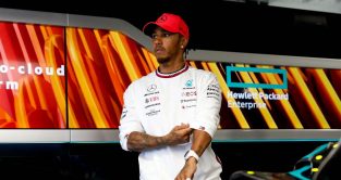 Lewis Hamilton in the Mercedes garage. Miami May 2023.