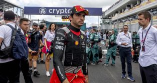 Ferrari driver Carlos Sainz on the grid. Miami May 2023.