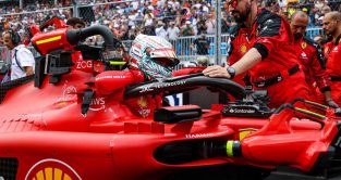 Charles Leclerc enters his Ferrari. Miami May 2023.