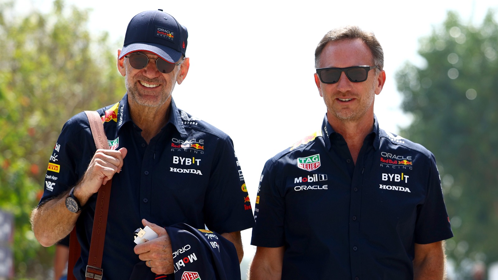 Adrian Newey and Christian Horner arrive together at the track. Bahrain, March 2023.