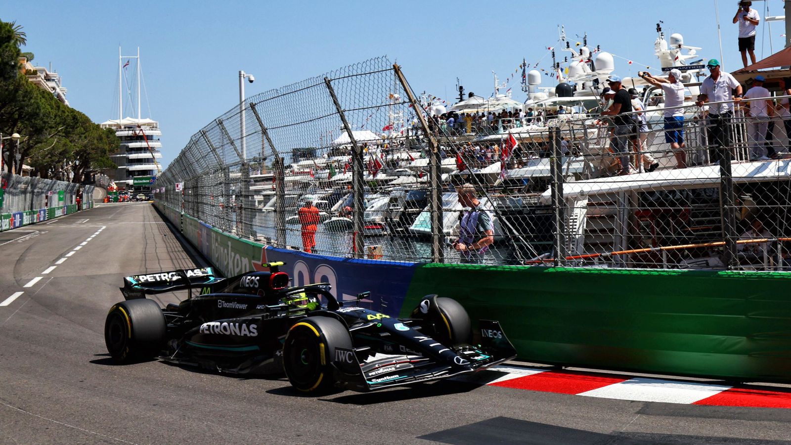 Lewis Hamilton drives Mercedes W14. Monaco, May 2023.