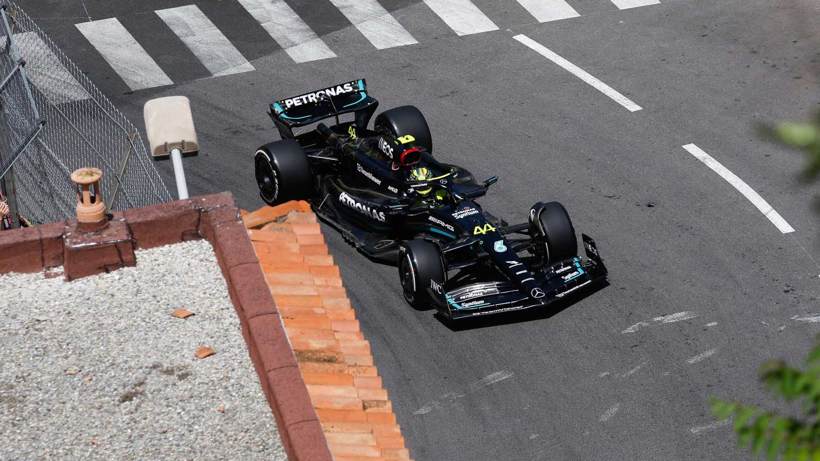 Mercedes driver Lewis Hamilton in FP1. Monaco May 2023.