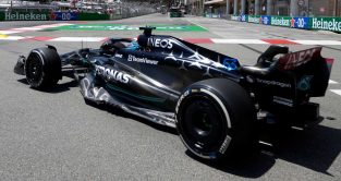 Mercedes driver George Russell in practice. Monaco May 2023.
