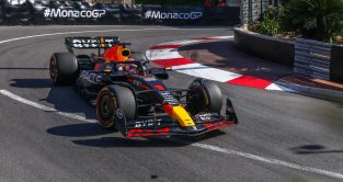Max Verstappen rounds the hairpin in qualifying. Monaco May 2023.