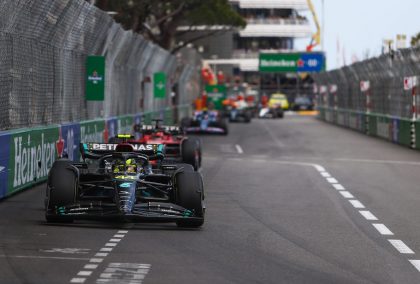 Mercedes driver Lewis Hamilton on track at the Monaco Grand Prix. Monte Carlo, May 2023.