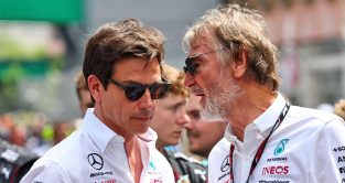 Mercedes F1 co-owners Toto Wolff and Jim Ratcliffe in discussion at the Monaco Grand Prix. Monte Carlo, May 2023.
