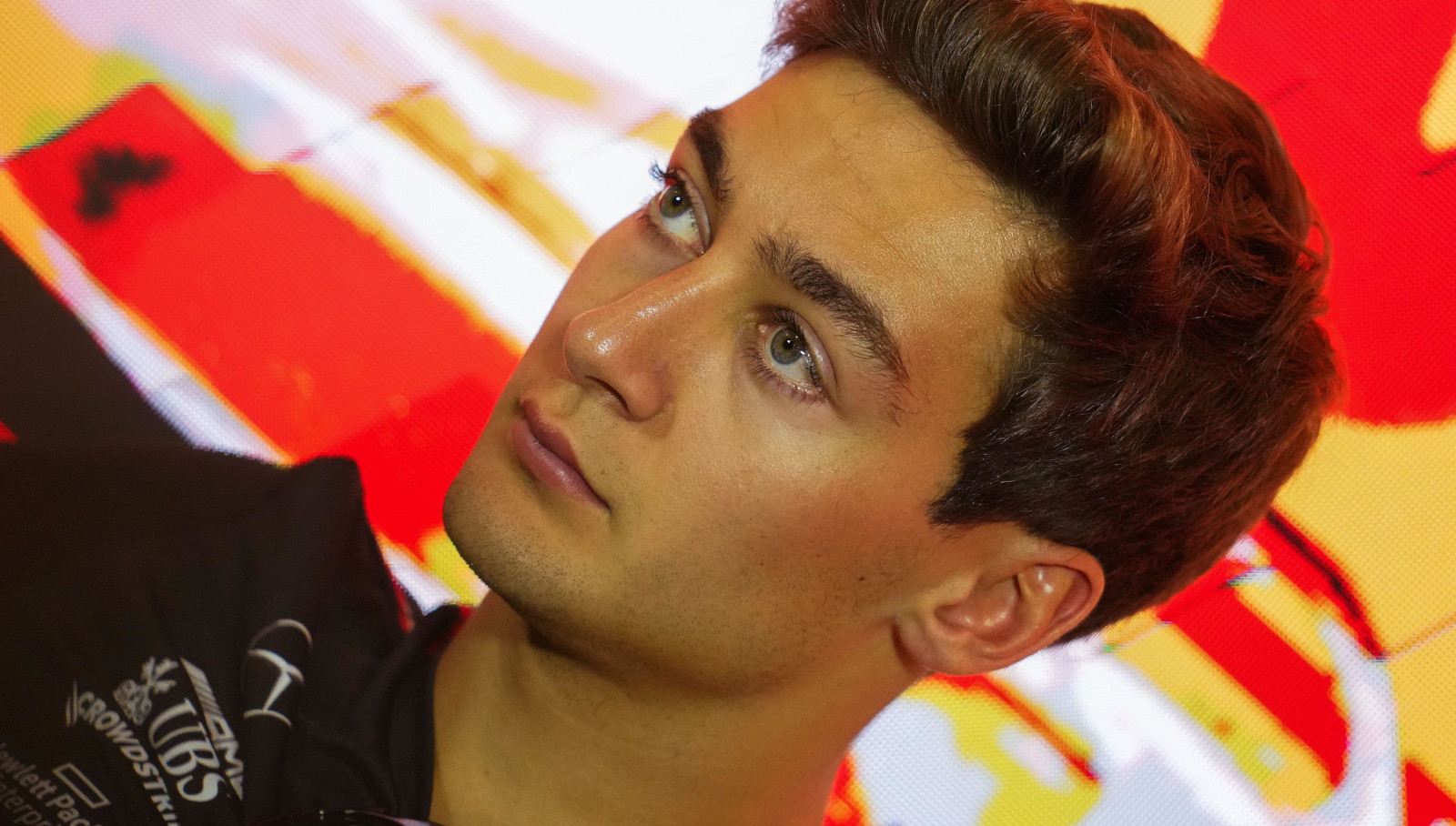 George Russell up close in the press conference. Spain May 2023