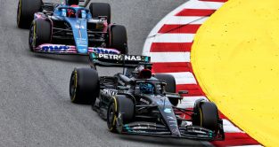Mercedes' George Russell on track at the Spanish Grand Prix. Barcelona, June 2023.
