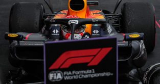 Max Verstappen pulls into parc ferme after winning the race. Spain June 2023