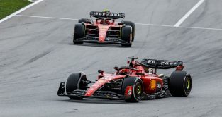 Charles Leclerc and Carlos Sainz, Ferrari, out on track. Spain June 2023