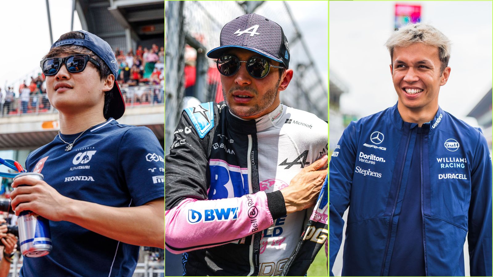 Yuki Tsunoda, Esteban Ocon和Alex Albon。2023年F1。
