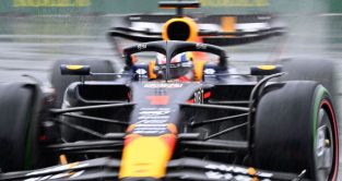 Red Bull driver Max Verstappen in action during the rain-affected Canadian Grand Prix qualifying session. Montreal, June 2023.