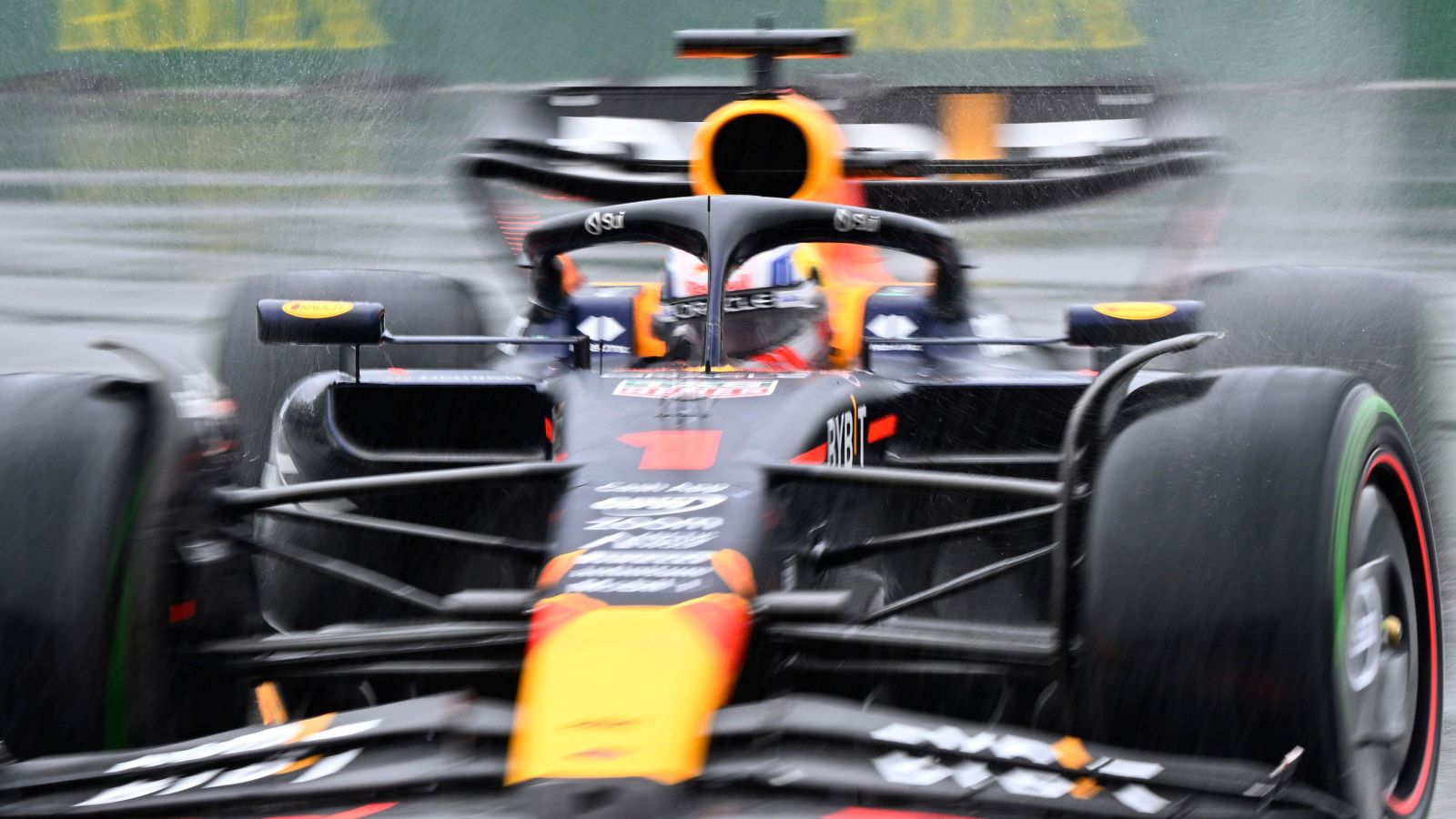Red Bull driver Max Verstappen in action during the rain-affected Canadian Grand Prix qualifying session. Montreal, June 2023.