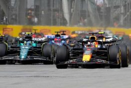 Max Verstappen leads the start of the Canadian Grand Prix. Montreal June 2023.