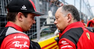 Charles Leclerc and Fred Vasseur speaking on the grid. Canada June 2023