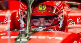 Ferrari driver Charles Leclerc looks on from the garage during practice for the Canadian Grand Prix. Montreal, June 2023.