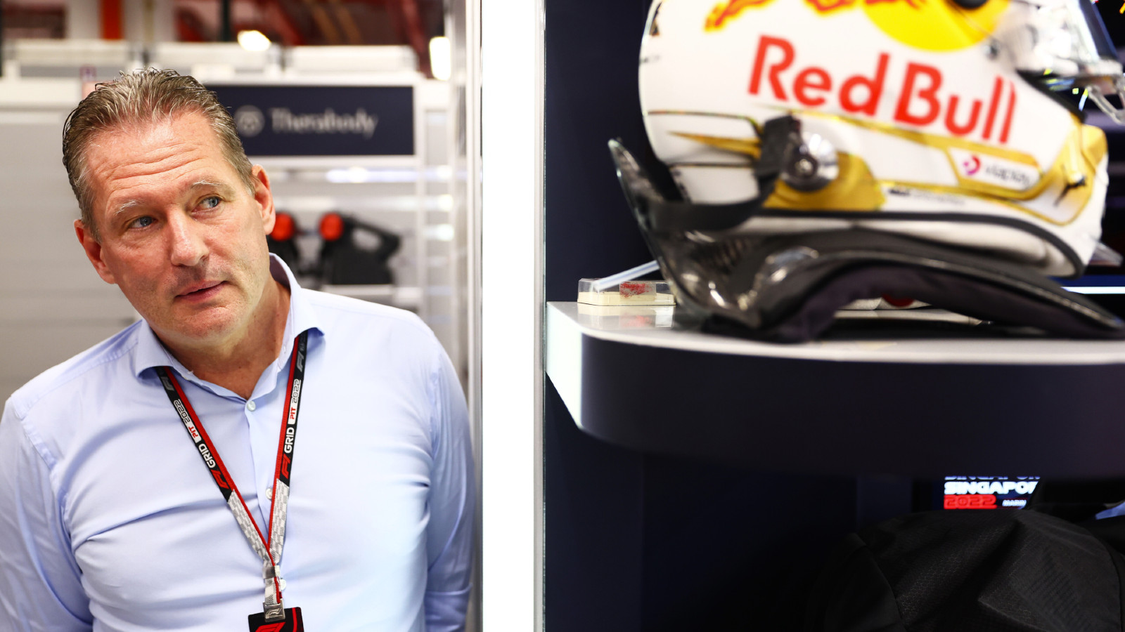 Jos Verstappen watches on in the Red Bull garage. Marina Bay, Singapore, September 2022.