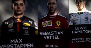 Max Verstappen, Sebastian Vettel, Lewis Hamilton artwork. F1