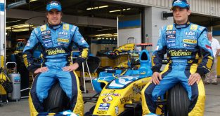 Renault's Giancarlo Fisichella pictured with Fernando Alonso in 2006.