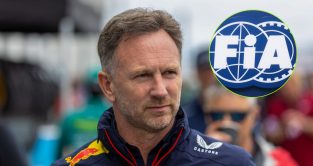Christian Horner with the FIA logo.