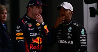 红色的Bull driver Max Verstappen and Mercedes driver Lewis Hamilton at the Canadian Grand Prix. Montreal, June 2023.