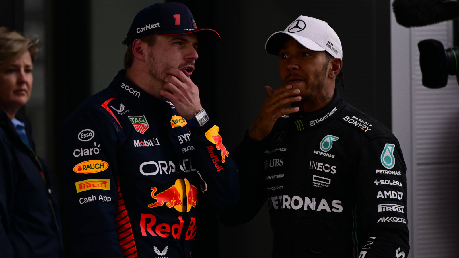 Red Bull driver Max Verstappen and Mercedes driver Lewis Hamilton at the Canadian Grand Prix. Montreal, June 2023.