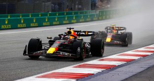 Max Verstappen leads Sergio Perez in the Austrian Grand Prix sprint.