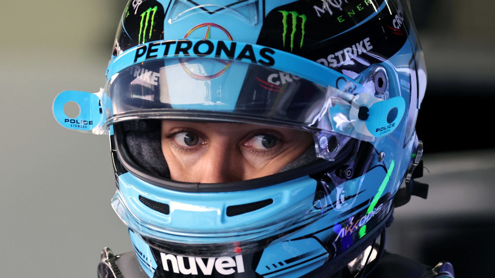 Mercedes driver George Russell looks tense ahead of the Austrian Grand Prix sprint race. Styria, July 2023.