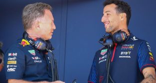 Christian Horner and Daniel Ricciardo share a joke at the Monaco Grand Prix weekend.