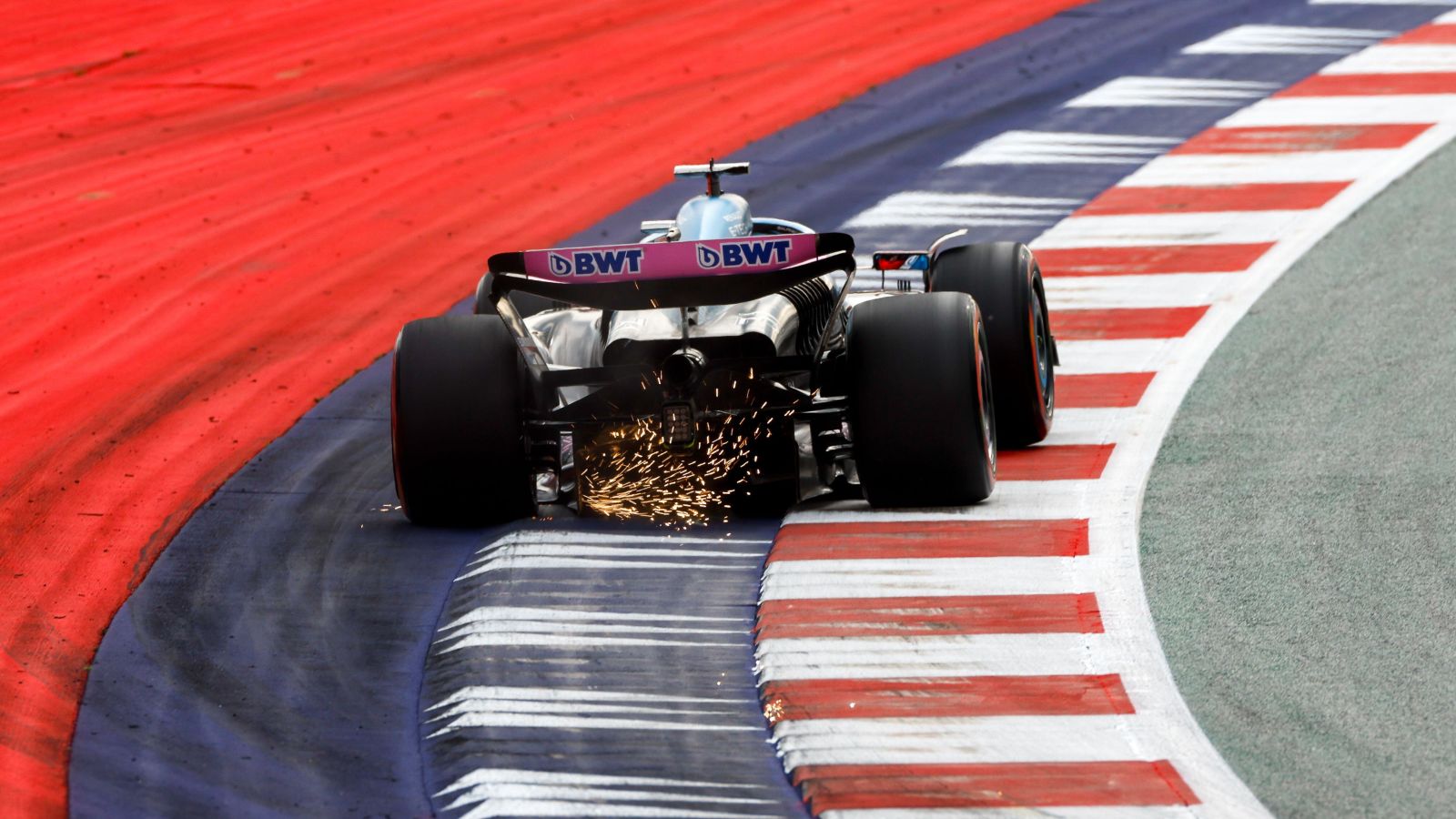 Alpine driver Esteban Ocon breaches track limits at the Austrian Grand Prix at the Red Bull Ring. Styria, July 2023.
