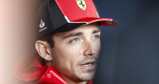 Charles Leclerc speaks to the media at the British Grand Prix. Silverstone, July 2023.