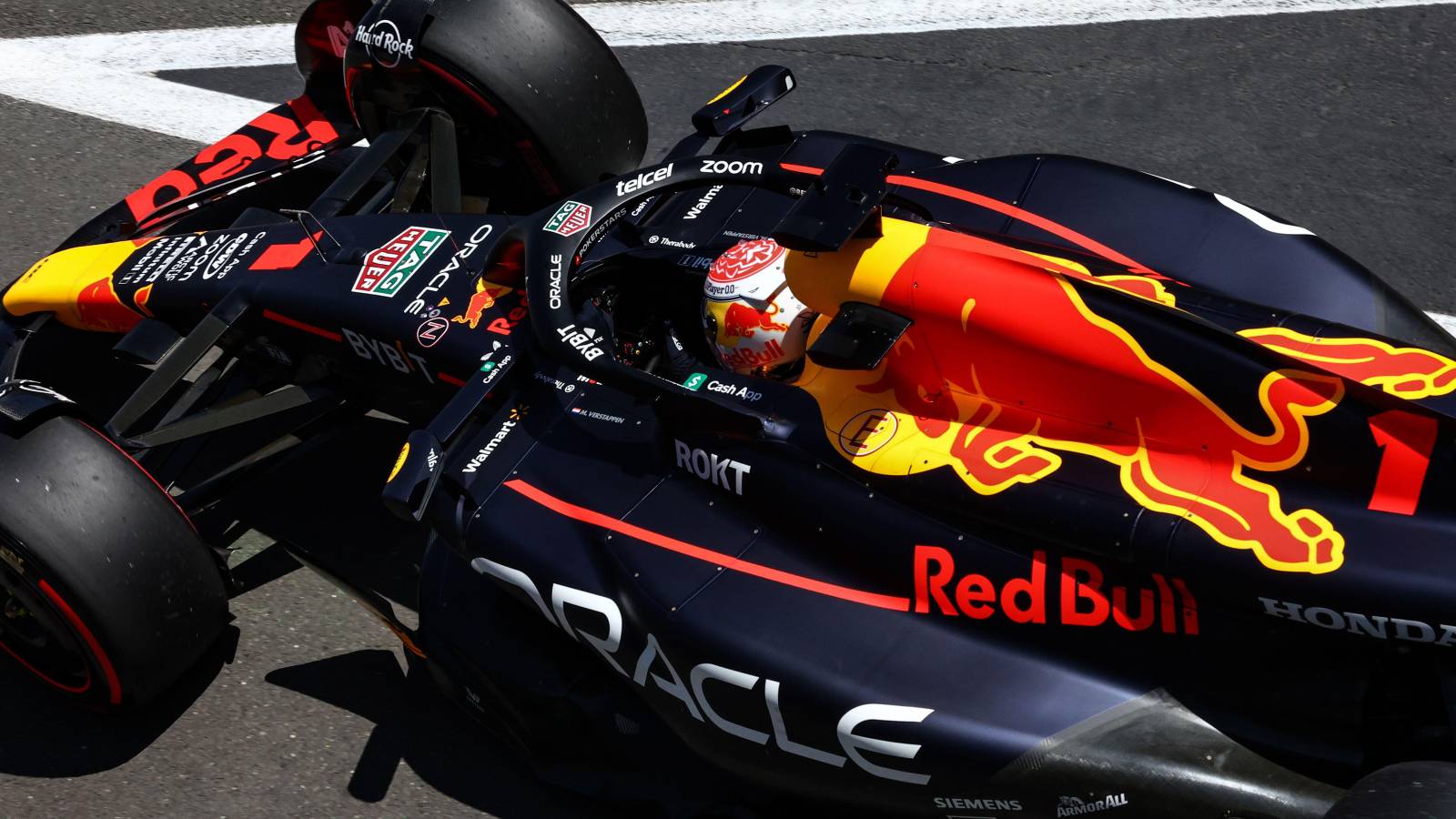 Close-up shot of Max Verstappen, Red Bull. Silverstone, July 2023.