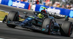 Lewis Hamilton, Mercedes, puts in the laps at Silverstone. Britain July 2023