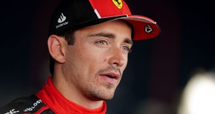 Ferrari driver Charles Leclerc speaks to the media after qualifying at the British Grand Prix. Silverstone, July 2023.