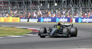 Mercedes' Lewis Hamilton in action at the British Grand Prix. Silverstone, July 2023.