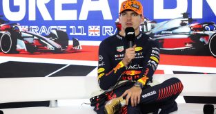 Max Verstappen during a press conference. Silverstone, July 2023