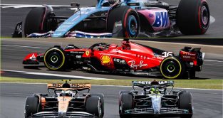 Alpine, Ferrari, McLaren and Mercedes. F1 Silverstone July 2023.