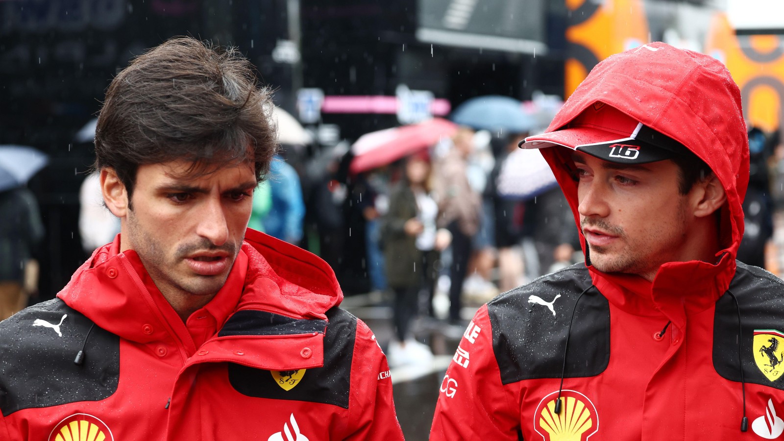 Carlos Sainz and Charles Leclerc in the rain. Austria, July 2023.