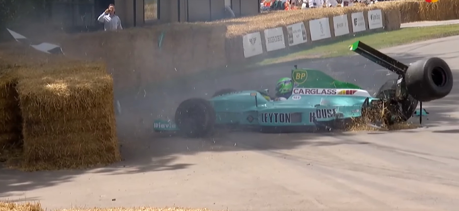 Leyton House crash at Goodwood. July 2023.