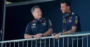 Red Bull's Christian Horner and Daniel Ricciardo. July 2023.