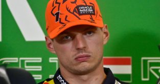马克斯Verstappen(红牛)看起来无聊during Thursday's FIA press conference at the Hungarian Grand Prix. Budapest, July 2023.