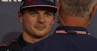 Max Verstappen smiling with David Coulthard. Bahrain 2021