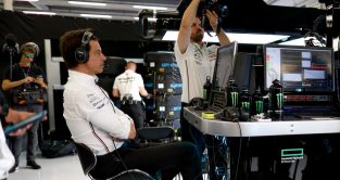 Toto Wolff at his desk in the Mercedes garage. Britain July 2023