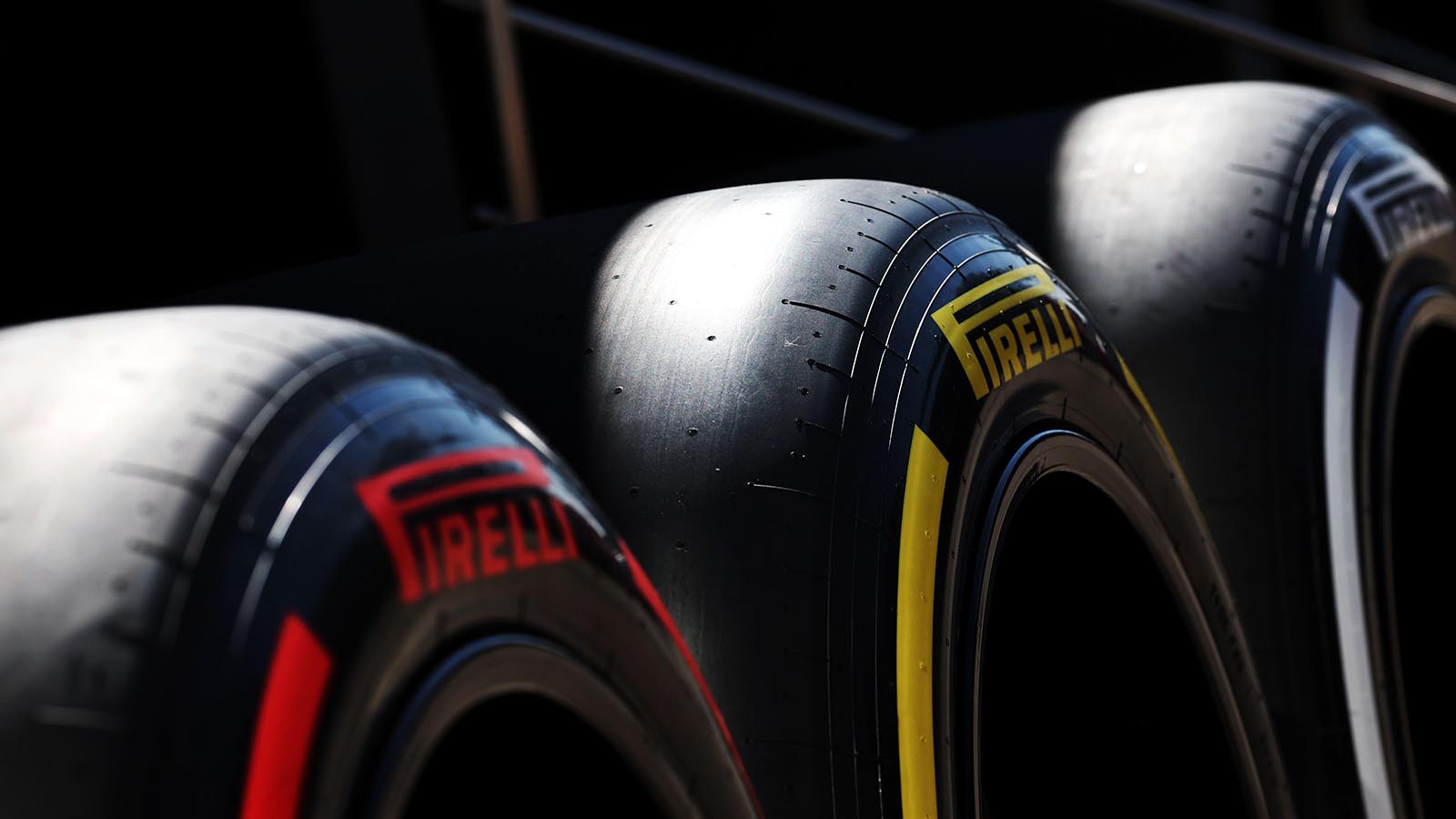 Pirelli's soft, medium and hard tyres on display at the Hungaroring.