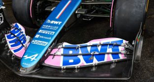 Alpine A523 mechanical detail of the front wing. Belgian July 2023