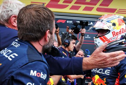 Max Verstappen and Red Bull celebrate victory. Belgium, July 2023.