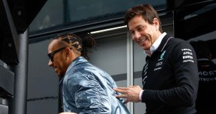 Lewis Hamilton with Toto Wolff. Silverstone July 2023.
