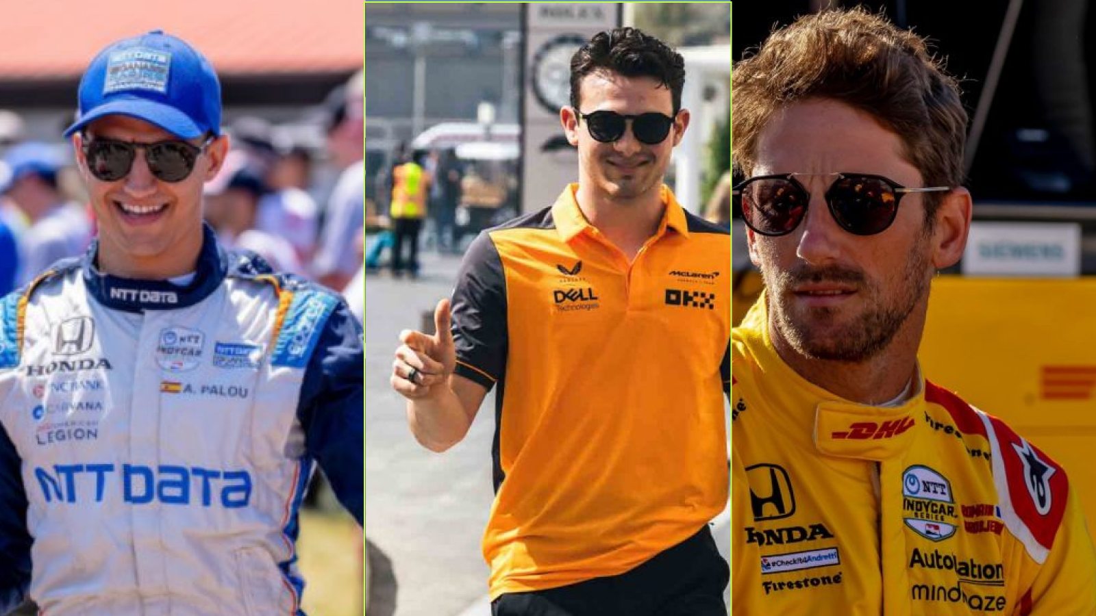 Alex Palou, Pato O'Ward and Romain Grosjean.
