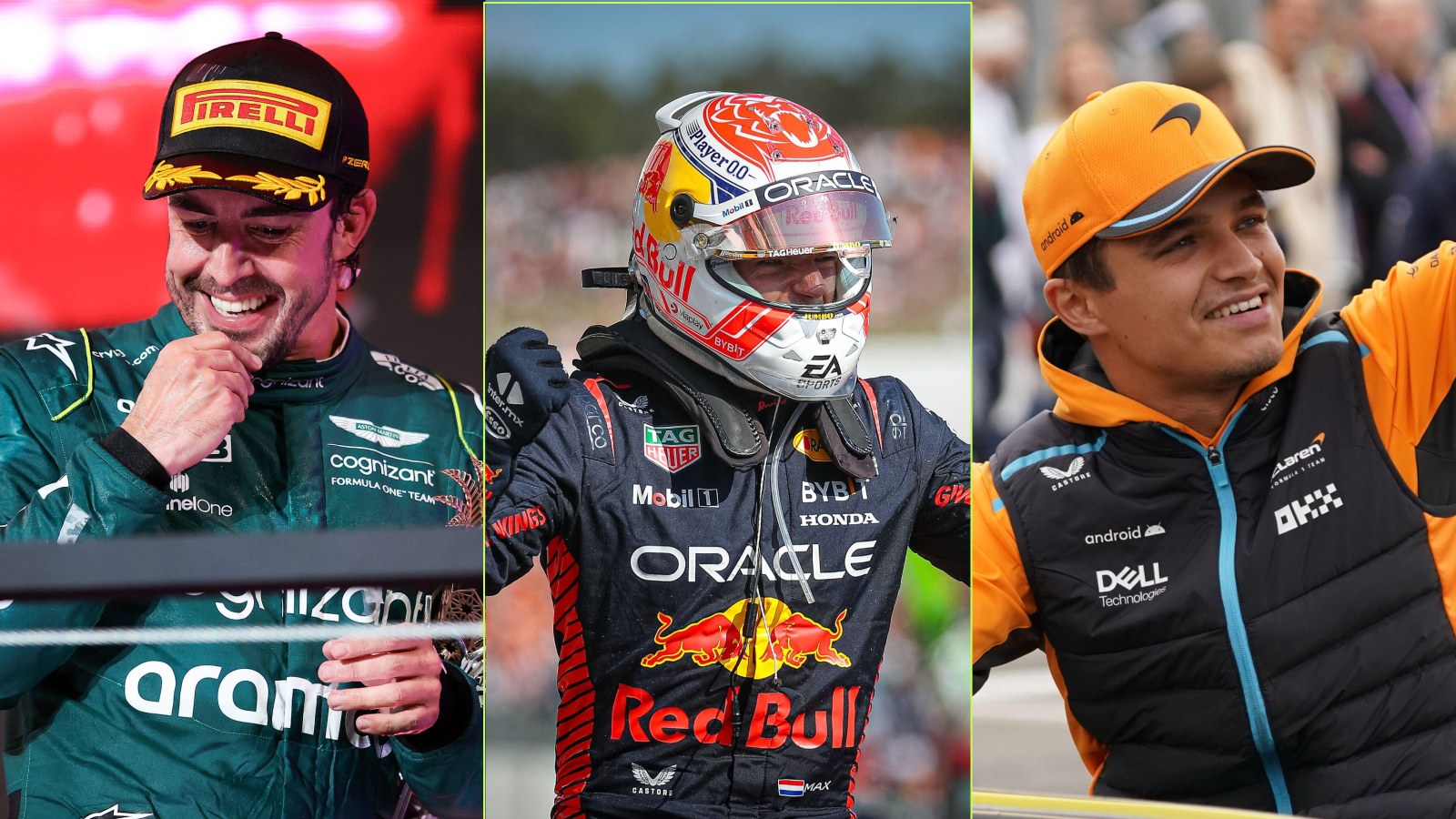 Fernando Alonso, Max Verstappen and Lando Norris.